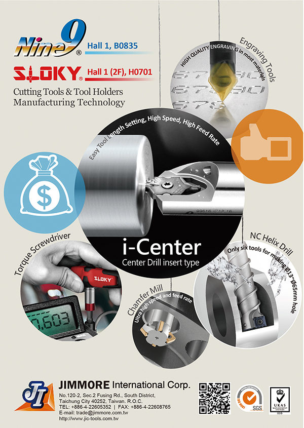 Nine9 center drill, engraving tool, chamfer mill, indexable drill with carbide insert at TIMTOS 2017